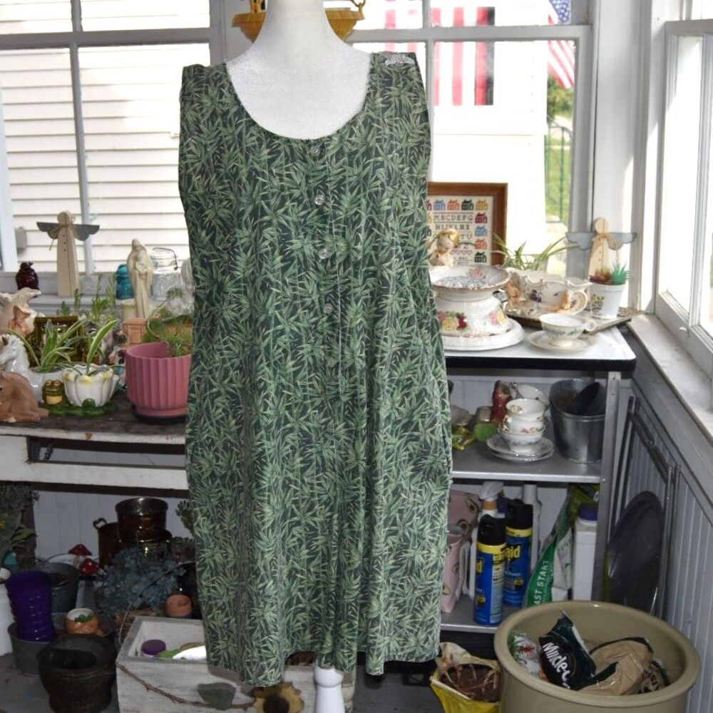 Vintage 90s Peg Belden Botanical Rayon Romper Green Butterfly Cottage XL 1X